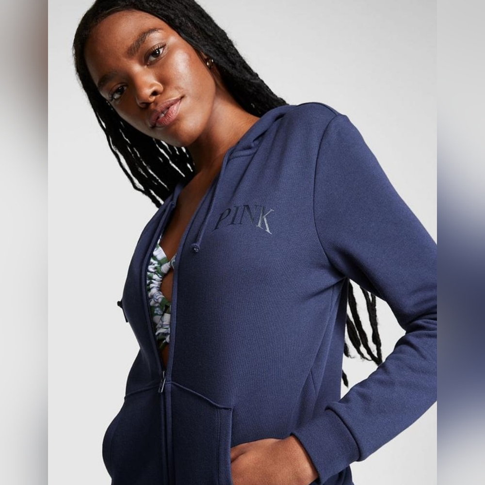 Victoria’s Secret PINK Everyday Women's Full Zip Hoodie Sweatshirt X-Small Blue